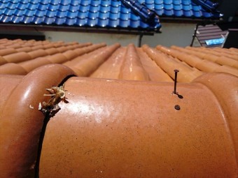 棟瓦の釘浮きと錆