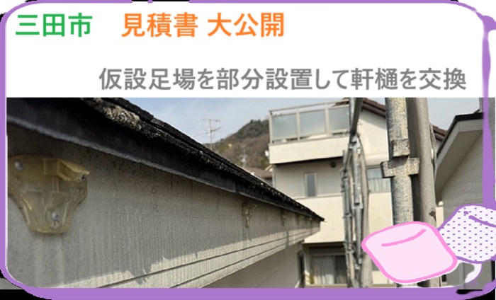 三田市　【見積書大公開】部分的な軒樋交換事例｜長さ7mの補修に仮設足場70㎡を設置