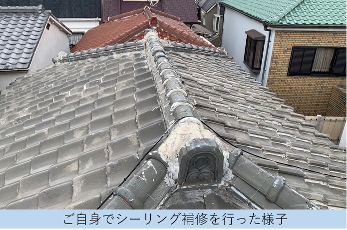 既存の屋根はシーリングで補修済