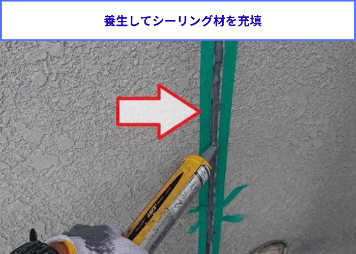 目地廻りに養生してシーリング材を充填