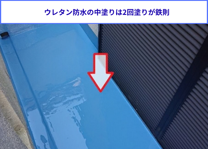 宝塚市　雨漏り修理としてウレタン防水通気緩衝工法中塗り2回目