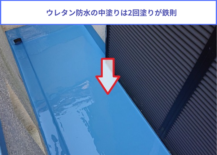 宝塚市　雨漏り修理としてウレタン防水通気緩衝工法中塗り2回目