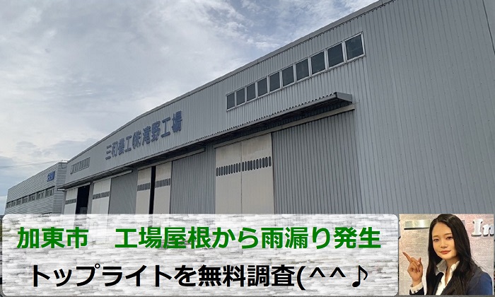 加東市　トップライトより雨漏り発生！工場屋根を専門業者が無料調査