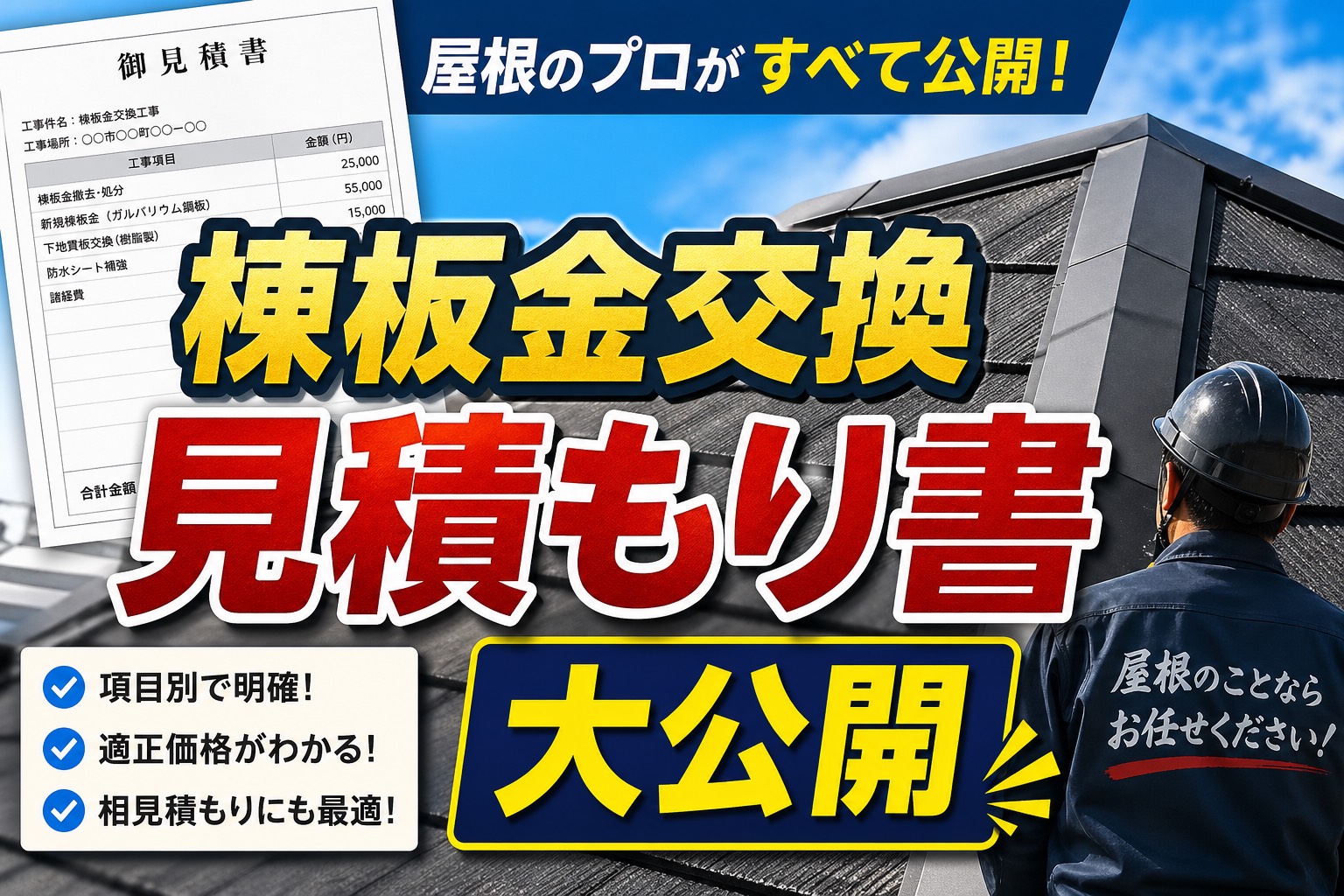 神戸市北区★棟板金交換工事の見積書大公開！長さ10m（樹脂下地・エコナンバー仕様）