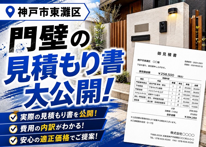 神戸市東灘区★一軒家の門塀が破損！？部分補修の見積書を大公開！