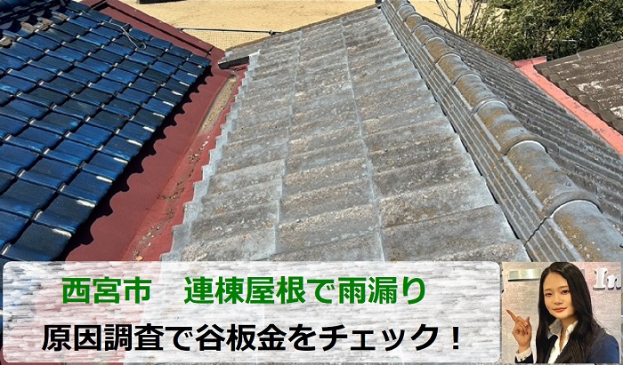 西宮市　連棟造り、取り合いの谷板金から雨漏り発生！無料調査を実施