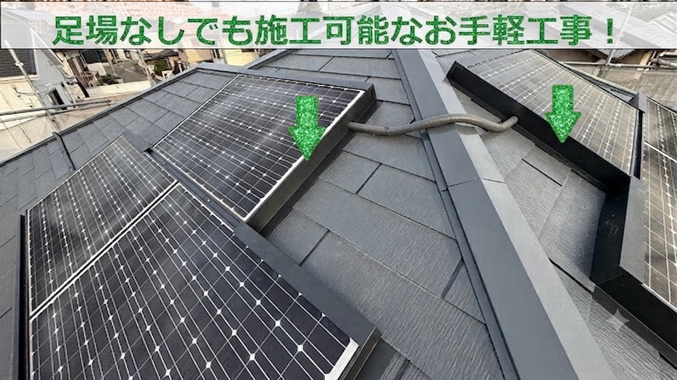 明石市で屋根上の太陽光パネルに鳩除け対策として板金工事完了