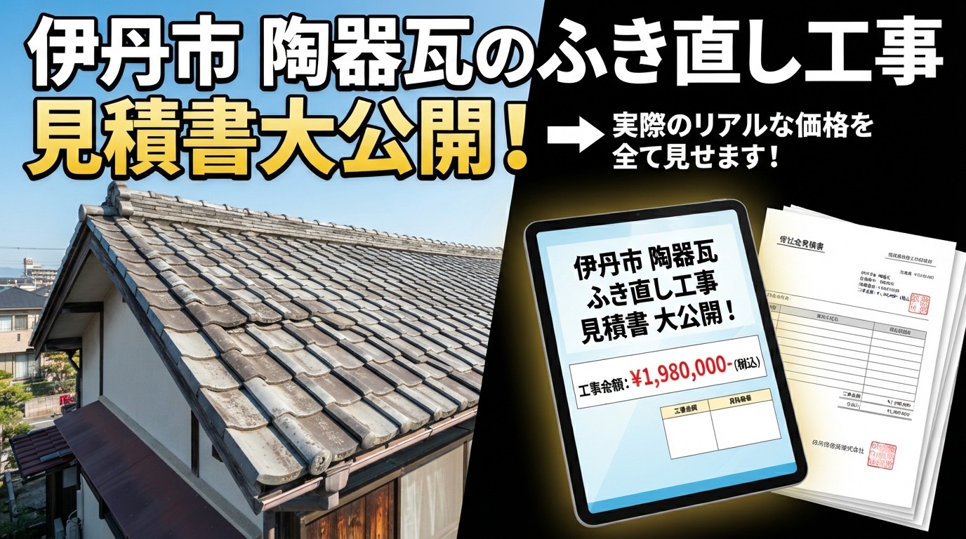 伊丹市★陶器瓦屋根の葺き直し工事！！見積書を大公開します！