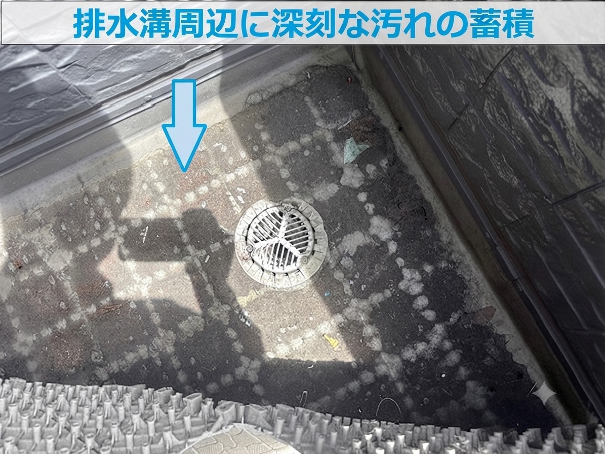マットの下に蓄積された汚れ