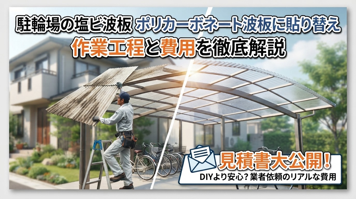 神戸市北区★駐輪場の塩ビ製の波板をポリカ波板に貼り替え！見積書公開します！