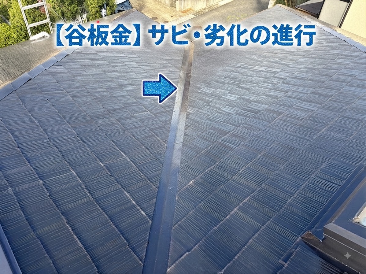 連棟屋根からの雨漏り原因は谷板金