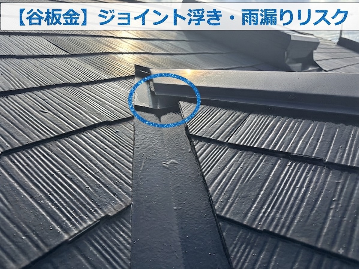 安心の無料点検で谷板金が浮いているのを発見