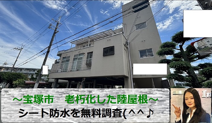 宝塚市　陸屋根のゴムシート防水を無料見積り！老朽化している事例