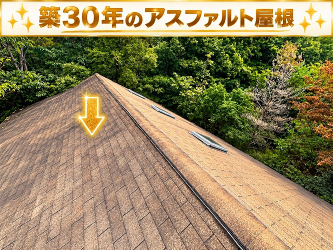 多可町で天窓付きのアスファルトシングル屋根のリフォーム相談を頂いた現場で屋根上の様子