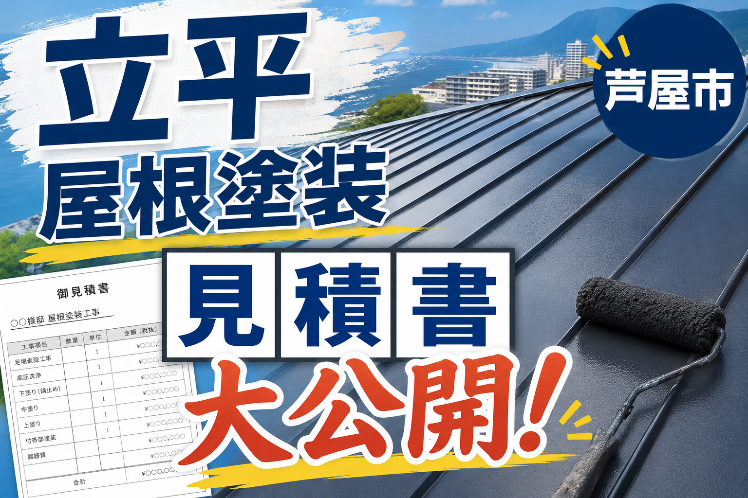 芦屋市★立平屋根に遮熱塗料を使用した塗り替え工事！！見積書全公開します！