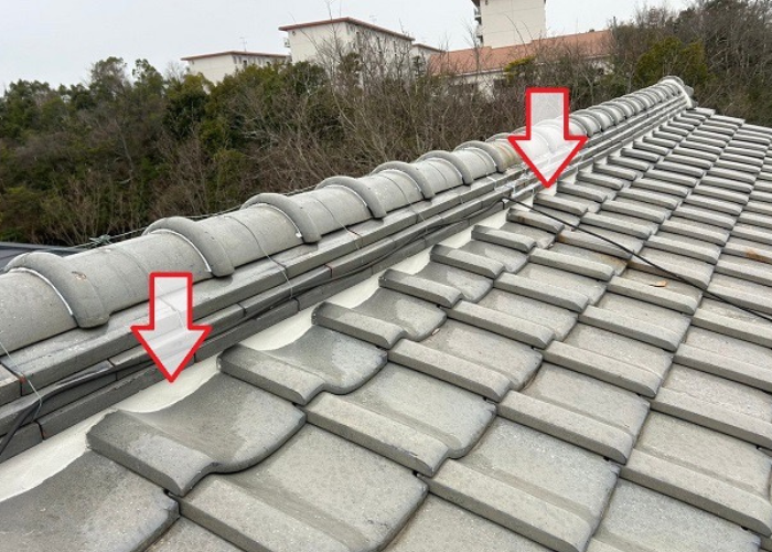 三木市で棟瓦の漆喰取り直しを行い雨漏り対策を行った後の様子