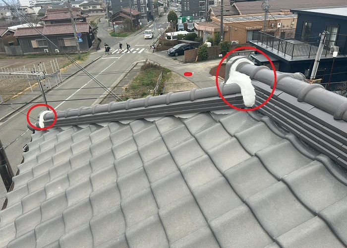 小野市　瓦屋根の部分修理で漆喰を打設