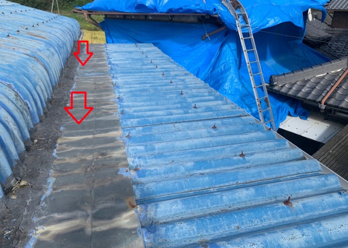三木市　大波スレートから雨漏りしている場所