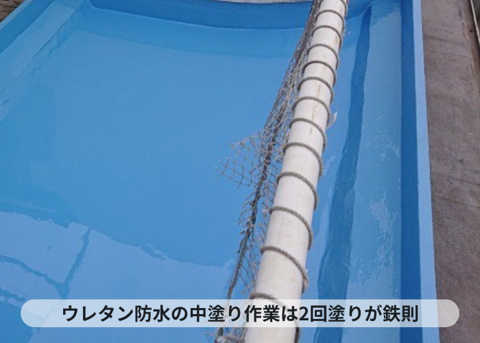 神戸市中央区　陸屋根防水工事で中塗り作業が完了