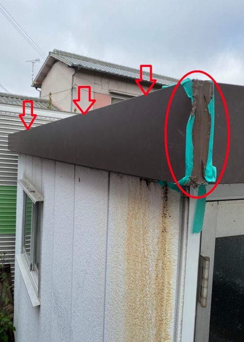 三木市　凹んば物置の屋根板金を交換した様子