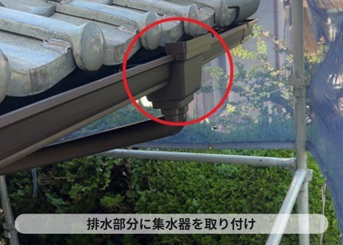 猪名川町　雨樋取り替えで排水部分に集水器を取り付け