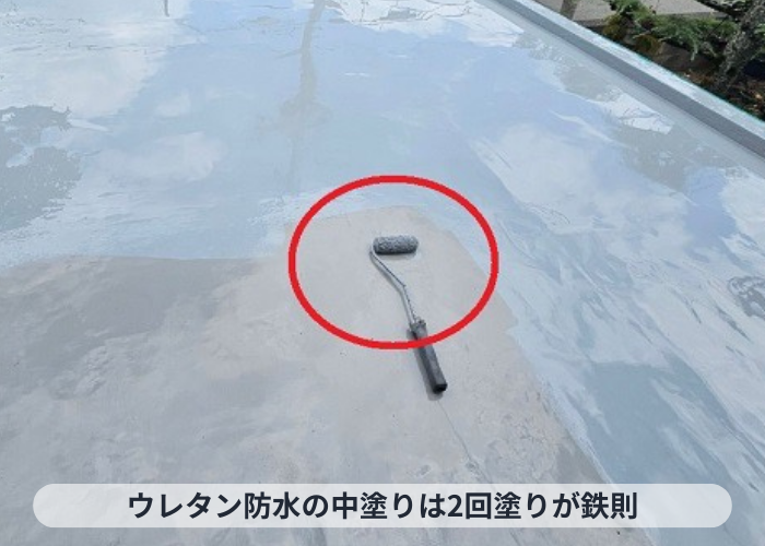 丹波篠山市　ガレージ上の防水工事としてウレタン防水通気緩衝工法で2回目の中塗り