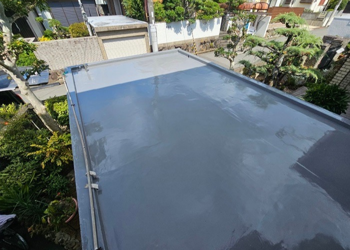 丹波篠山市　ガレージ上の防水工事としてウレタン防水通気緩衝工法を行った後の様子