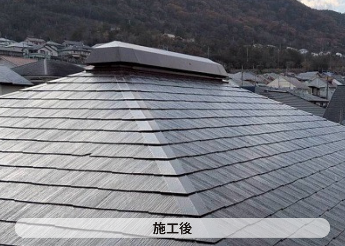 神戸市北区で色褪せたスレート屋根へ遮熱塗料で塗装した後の様子