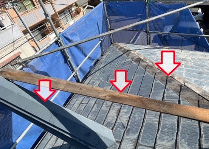 神戸市東灘区　棟板金と貫板を撤去した様子