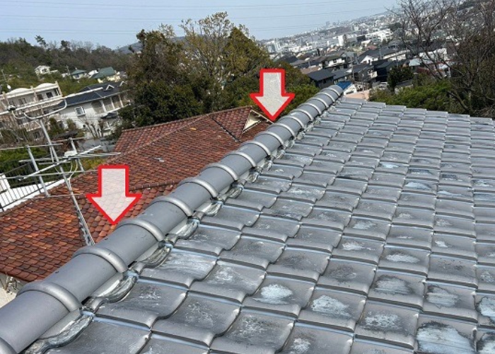 猪名川町　高台の戸建て棟瓦取り直しを行った後の様子