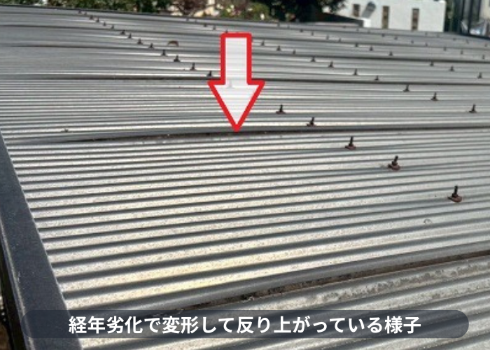 加西市 経年劣化で反り上がった波板