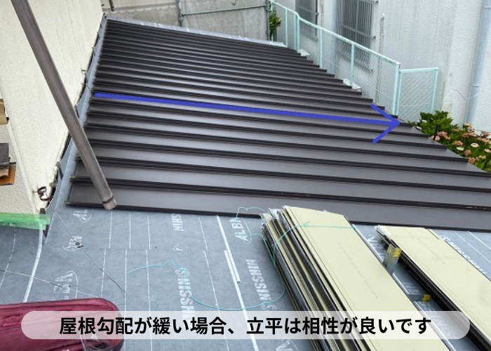 三木市　屋根勾配が緩い場合、立平は相性が悪い