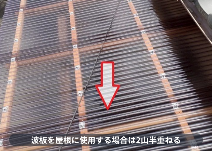 宝塚市で2階ベランダ屋根修理として腐食した木下地の交換とポリカ波板への貼り替えで2山半重ねる