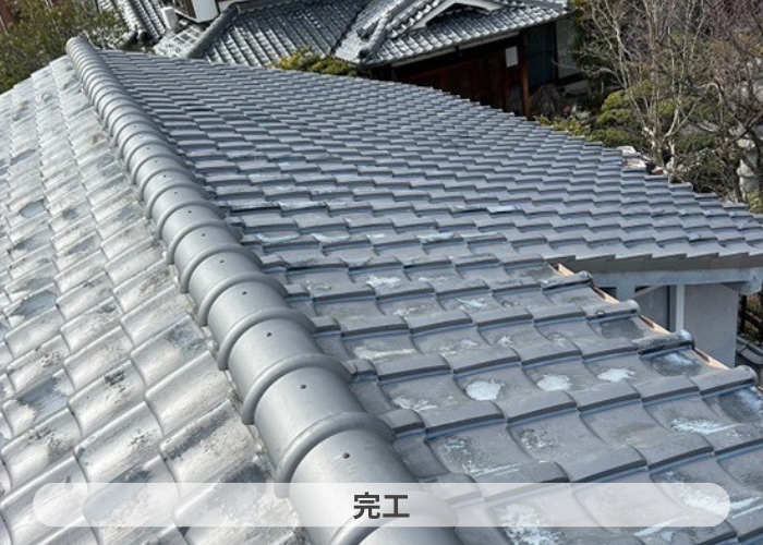 猪名川町　日本瓦の部分補修で棟瓦取り直し完了